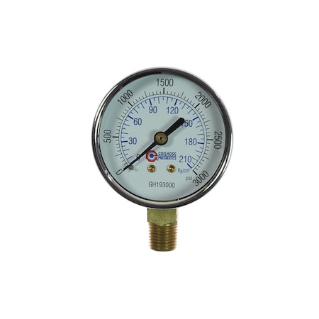 Coilhose Pneumatics 2 1/2" Chrome Dial Ga 1/4" Bottom Mount 0-3000 PSI GH193000